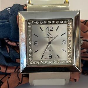 Square Silvertone  Watch with Rhinestone Accents